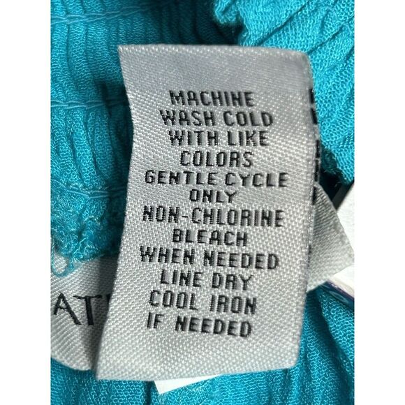 NWT Catherines‎ 0XL 14/16W Teal Blue Wide Leg Elastic Waist Capri Rayon Crinkle - Picture 7 of 7